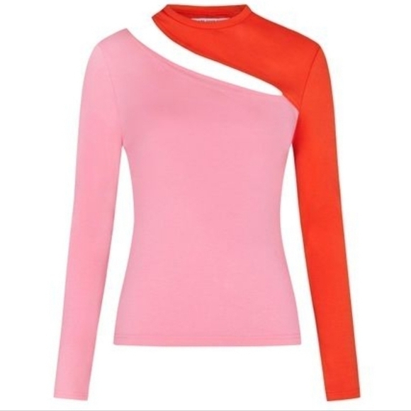 NWT blonde gone rogue Vanity Slit Jersey Top In Pink And Red M - Picture 2 of 6